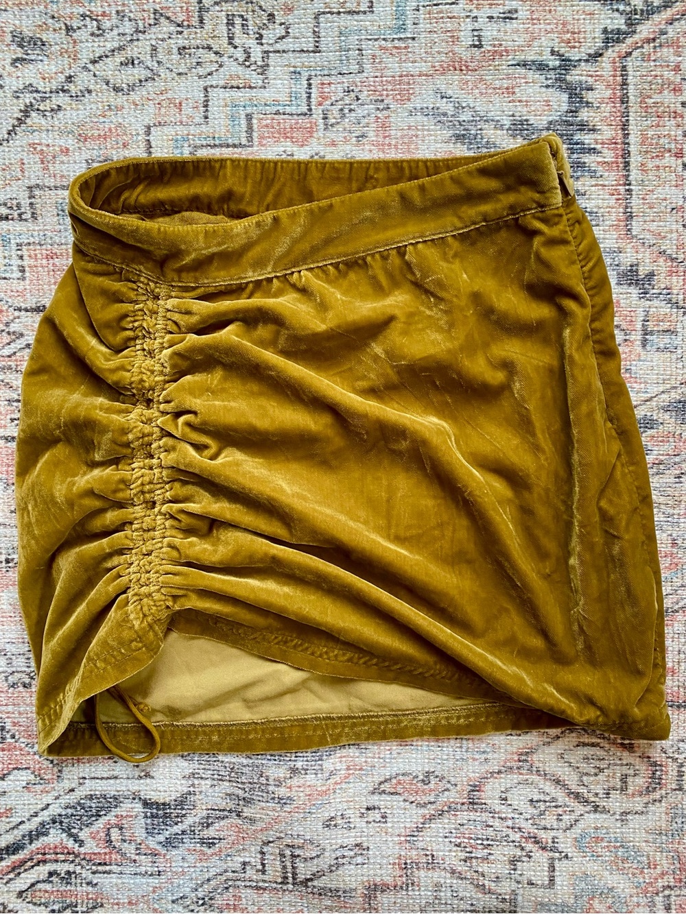 Free People Ruched Velvet Mini Skirt - Mustard color size 0